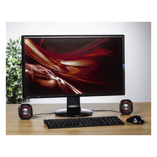 Altavoces 2.0 Hama Sonic Mobil 183 Jack 3.5mm Alimentado Por Usb Entrada Para Auriculares Control De Volumen Color Negro Rojo