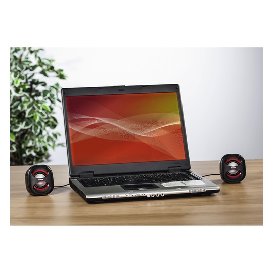 Altavoces 2.0 Hama Sonic Mobil 183 Jack 3.5mm Alimentado Por Usb Entrada Para Auriculares Control De Volumen Color Negro Rojo