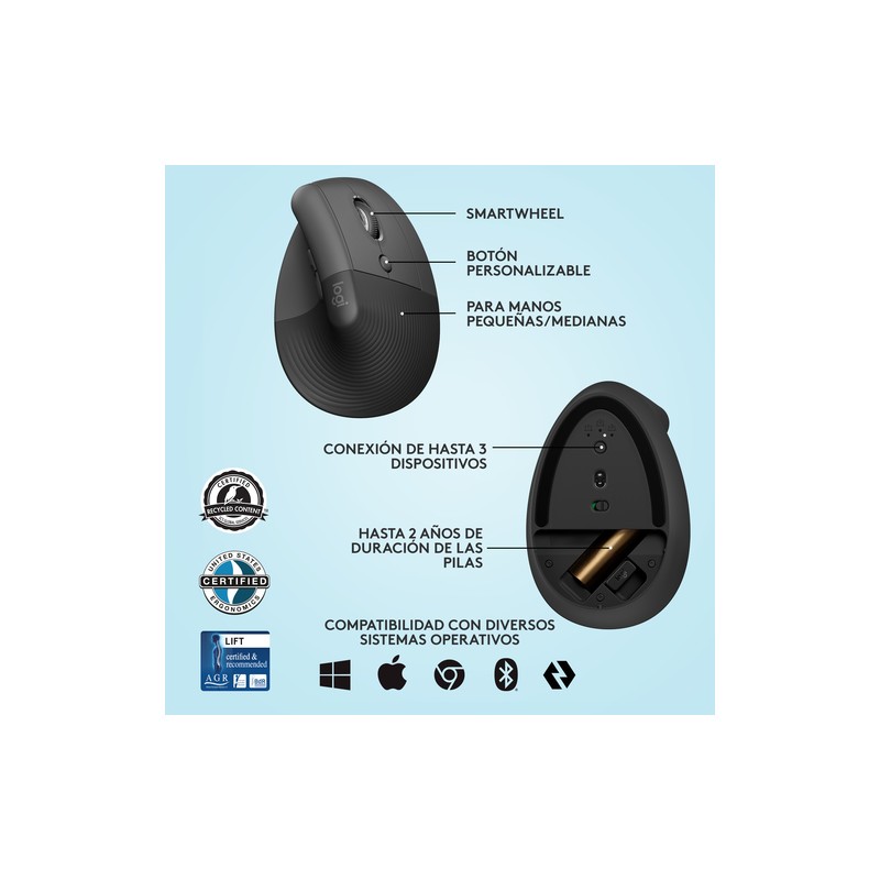 RATON ERGONOMICO LOGITECH INALAMBRICO BLUETOOTH 2.4GHz