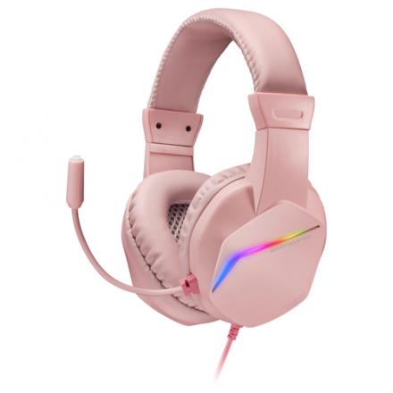 Headset Mars Gaming Mh122 Pink Ultra Ligeros 184g Drivers De Neodimo 50mm Microfono Flexible Jack 3.5mm Simple Y Doble Ilumin