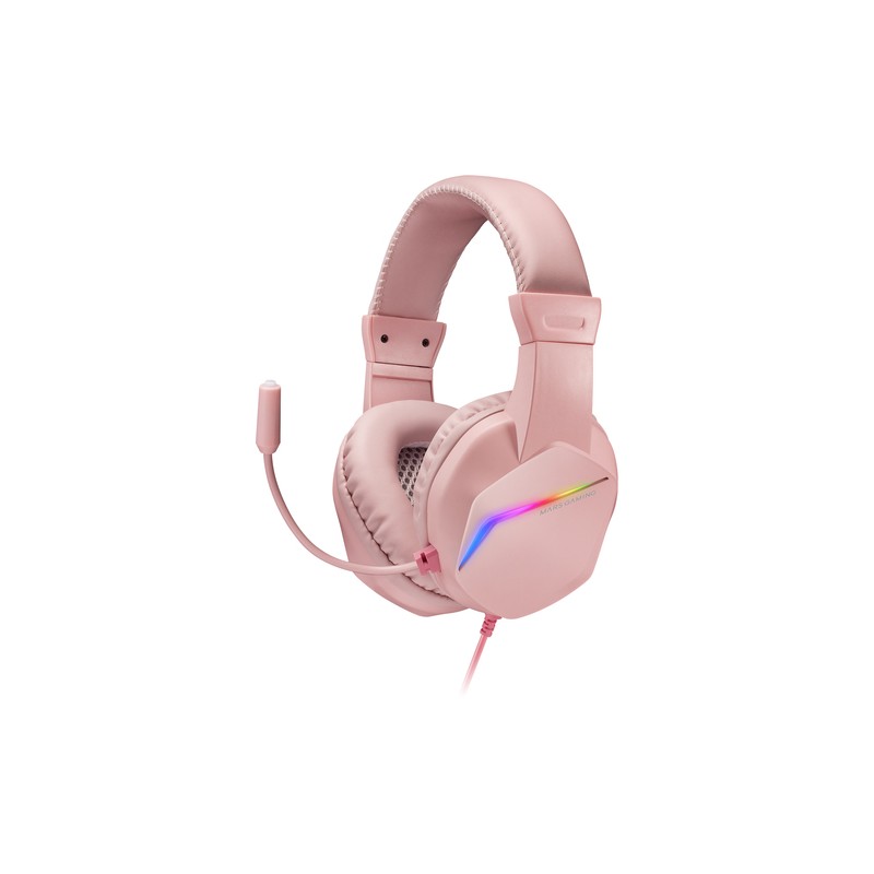 Headset Mars Gaming Mh122 Pink Ultra Ligeros 184g Drivers De Neodimo 50mm Microfono Flexible Jack 3.5mm Simple Y Doble Ilumin