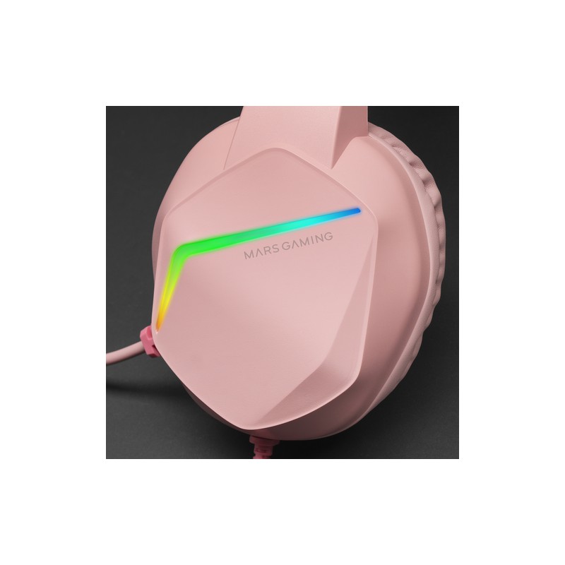 Headset Mars Gaming Mh122 Pink Ultra Ligeros 184g Drivers De Neodimo 50mm Microfono Flexible Jack 3.5mm Simple Y Doble Ilumin
