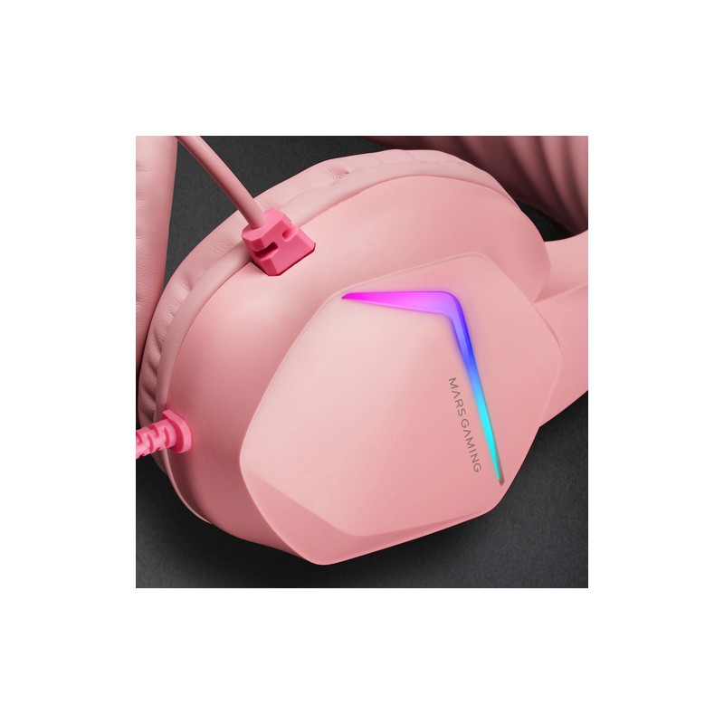 Headset Mars Gaming Mh122 Pink Ultra Ligeros 184g Drivers De Neodimo 50mm Microfono Flexible Jack 3.5mm Simple Y Doble Ilumin