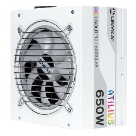 Fuente De Alimentación Unyka Atilius Rgb Atx 650w White Modular Apfc Actgetica 90% Ventilador Rgb 120mm Ultra Silencioso