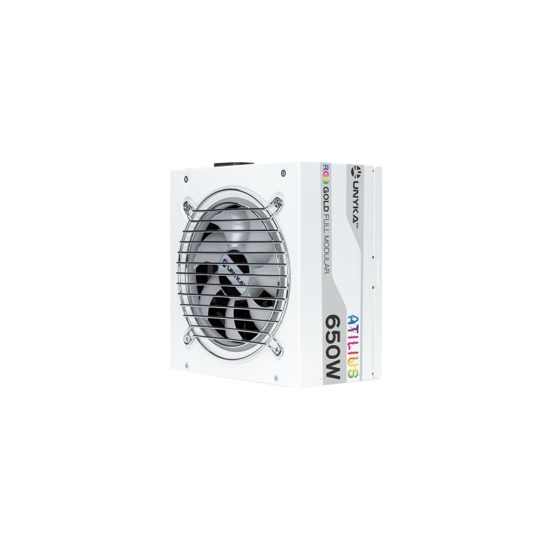 Fuente De Alimentación Unyka Atilius Rgb Atx 650w White Modular Apfc Actgetica 90% Ventilador Rgb 120mm Ultra Silencioso