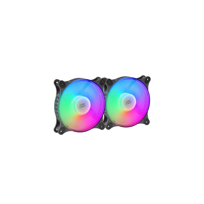Kit 2xventilador Interno Frgb Mars Gaming Mf-duo Black 12x12cm Ultrasilenciosos 15db Iluminacion Frgb Rainbow 360º Doble Cone