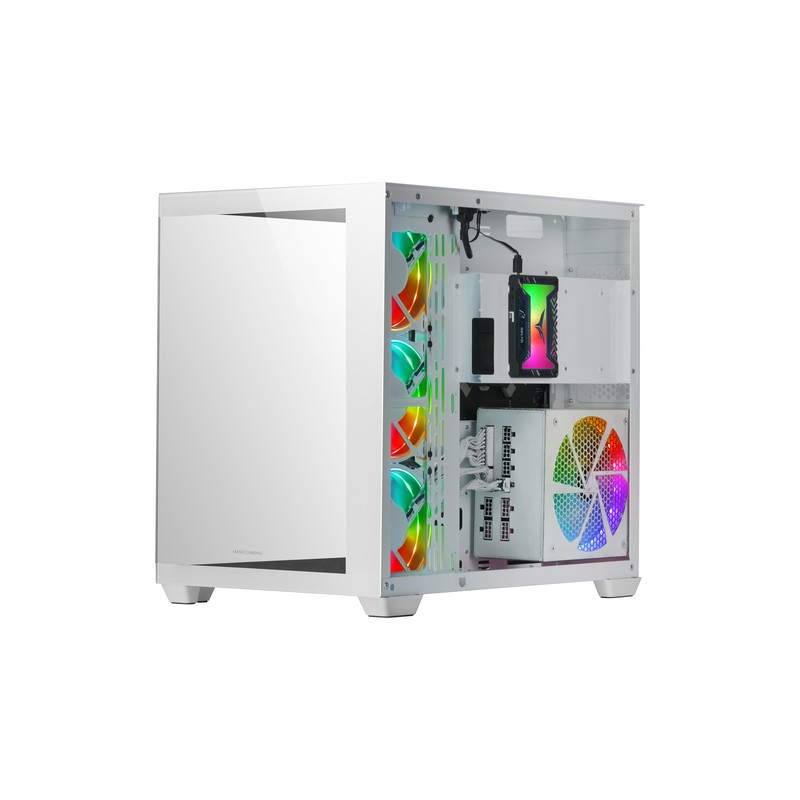 Caja E-atx Torre Gaming Mars Gaming Mcv4 White Xxl Premium Custom Doble Ventana De Cristal Templado Continuo Sin Fuente De Al