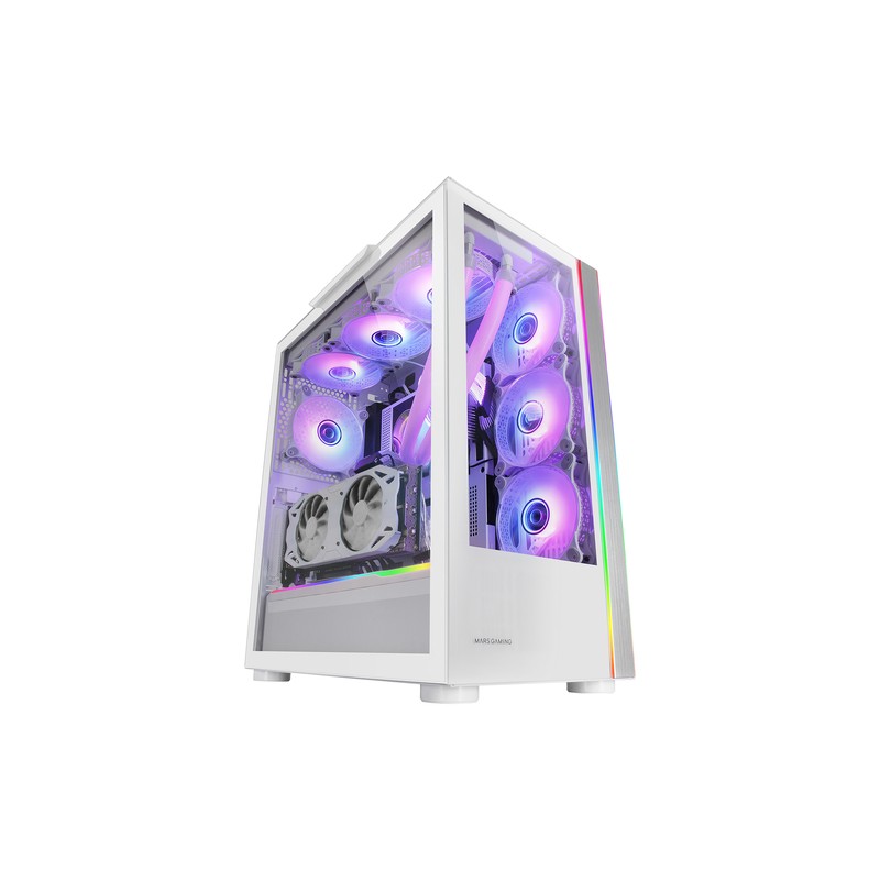 Caja E-atx Torre Gaming Mars Gaming Mc-ultra White Doble Linea Argb Frontal Y Lateral De Cristal Templado Sin Fuente De Alime