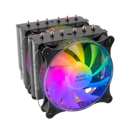 Ventilador Con Disipador Para Cpu Mars Gaming Mcpu-xt Black Dual Argb 6 Heatpipes Tdp 300w Doble Disipador De De Alta Densida