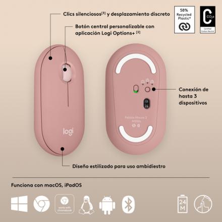 RATON LOGITECH PEBBLE MOUSE M350S ROSA BLUETOOTH