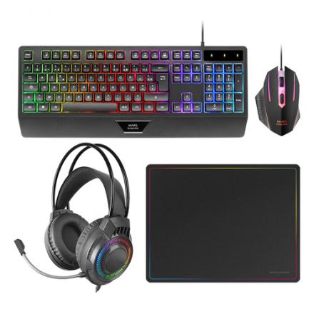 Teclado Mouse Headset Y Alfombrilla Mars Gaming Mcp124proes H-mech Rgb 3200dpi Negro