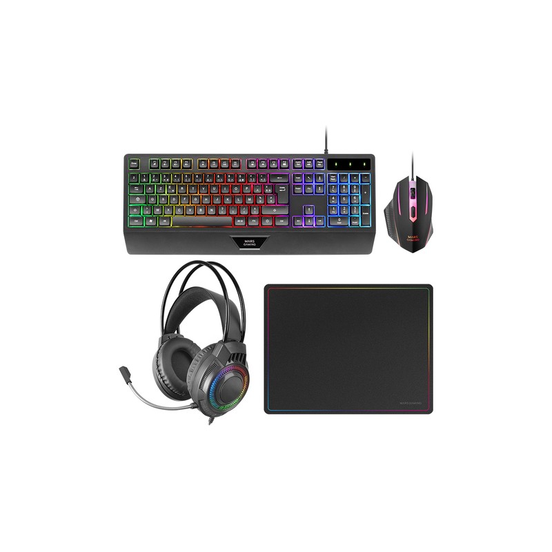 Teclado Mouse Headset Y Alfombrilla Mars Gaming Mcp124proes H-mech Rgb 3200dpi Negro