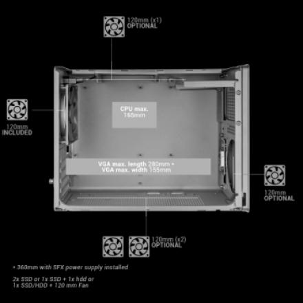 CAJA MICROATX MARS GAMING MCXPROW MESH 360 GPU 280-360mm 1x3.5 2x2.5 BLANCO COMPATIBLE ATX/SFX