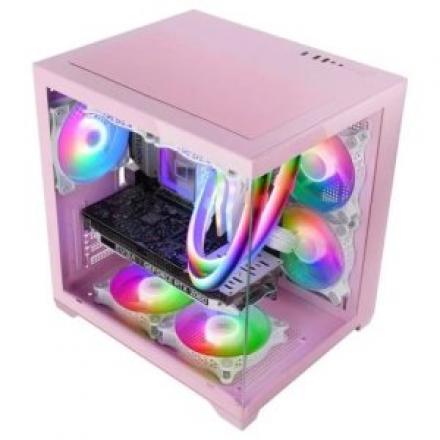 CAJA MICROATX CUBE MARS GAMING MC-VIEW2P ROSA CRISTAL CONTINUO GPU 330mm 1x3.5 3x2.5