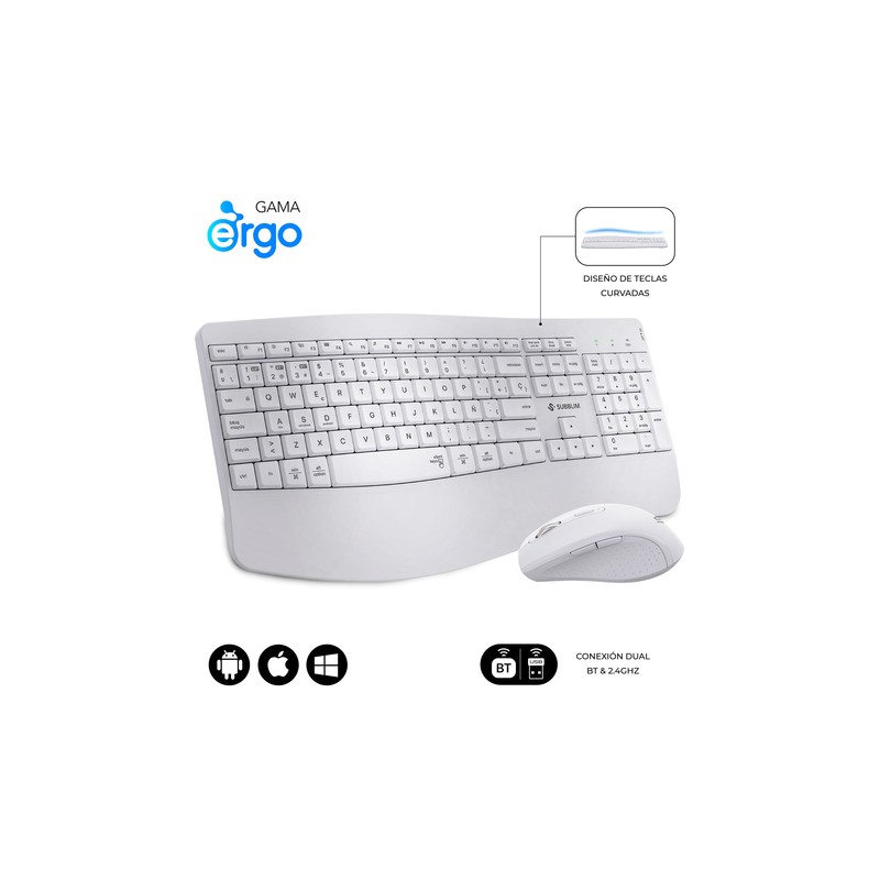 COMBO TECLADO RATON SUBBLIM PROWAVE INALAMB ERGO BLANCO