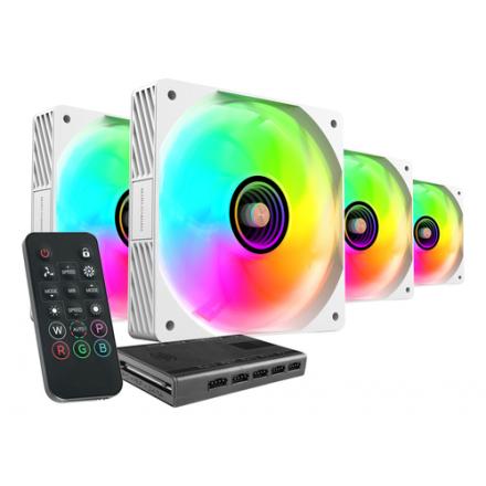 KIT 4xVENTILADOR INTERNO ARGB MARS GAMING MF3DPROKIT BLANCO 120mm ARGB HUB RF REMOTE