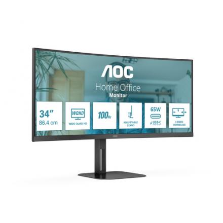 MONITOR 34" CURVO USB-C DP HDMI AOC CU34V5C/BK VA WQHD 3440x1440 1500R 100HZ 4MS VESA 100x100 NEGRO