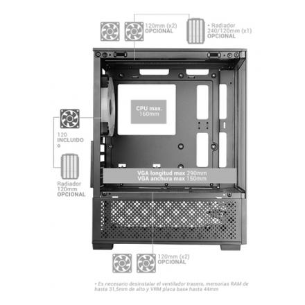 CAJA MICROATX GAMING MARS GAMING MC-SE2 BLACK CRISTAL CONTINUO GPU 290mm 1x3.5 2x2.5