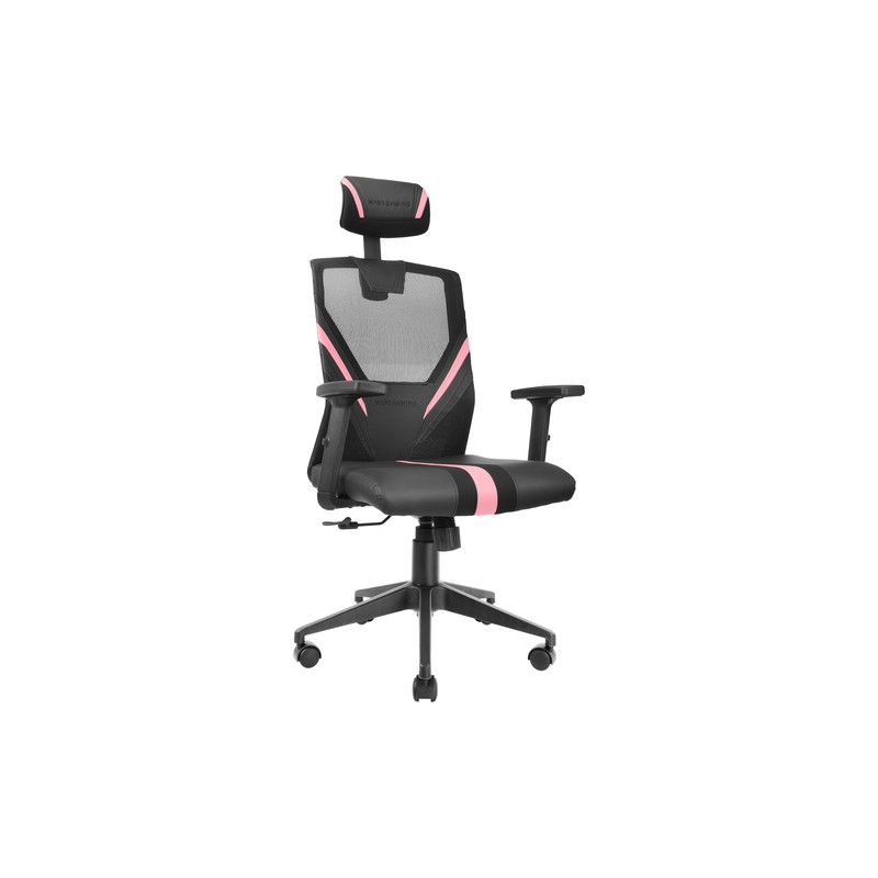SILLA ERGONOMICA MARS GAMING MGC-ERGO NEGRA CON DETALLES EN ROSA RESPALDO EN MALLA TRANSPIRABLE AJUS