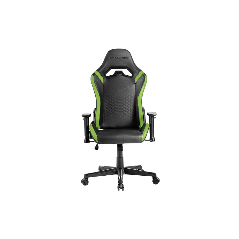 SILLA GAMER MARS GAMING MGCPROBG NEGRA CON DETALLE VERDES BRAZOS REGULABLES EN ALTURA RECLINABLE 135