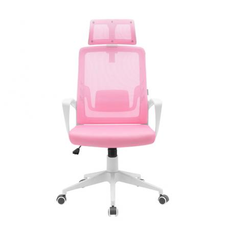 SILLA ERGONOMICA MARS GAMING MGCERGOLITEWPK ROSA CON DETALLES EN BLANCO RESPALDO EN MALLA TRANSPIRAB