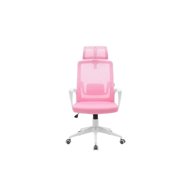SILLA ERGONOMICA MARS GAMING MGCERGOLITEWPK ROSA CON DETALLES EN BLANCO RESPALDO EN MALLA TRANSPIRAB