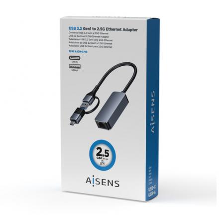 CABLE CONVERSOR AISENS USB3.2 GEN1 USB-A+USB-C A ETHERNET 2.5G GRIS 15CM