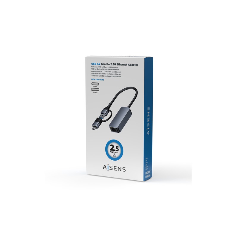 CABLE CONVERSOR AISENS USB3.2 GEN1 USB-A+USB-C A ETHERNET 2.5G GRIS 15CM