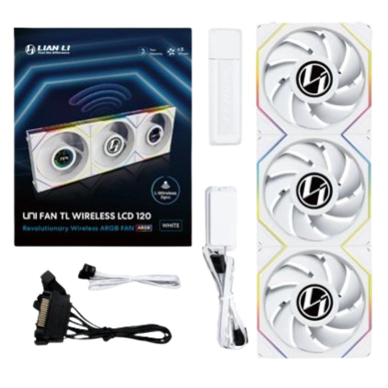 Lian Li Uni Fan TL120 Wireless LCD ARGB 120mm Triple Pack Blanco