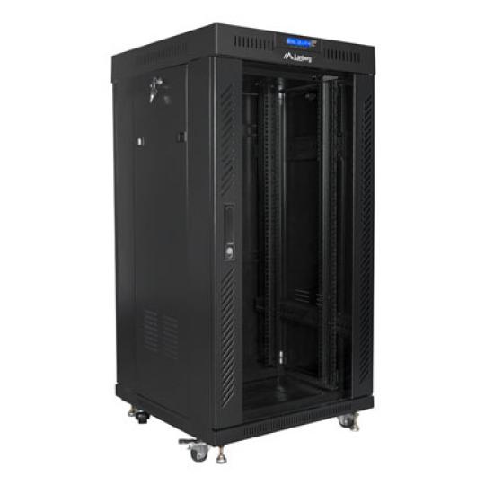 ARMARIO RACK LANBERG 22U 600X600 FLAT PACK PUERTA CRISTAL CON LCD NEGRO