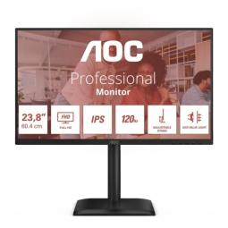 AOC Monitor 23.8" LED IPS FullHD 120Hz - Respuesta 4ms - Ajustable en Altura, Giratorio e Inclinable - Altavoces 4W - USB, HDMI,