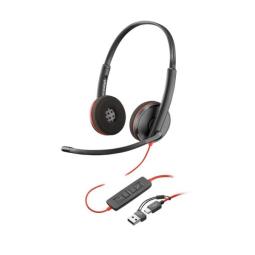 Plantronics/Poly Blackwire 3220 USB-C Auriculares con Microfono - Almohadillas Acolchadas - Controles en Cable - Adaptador USB-A