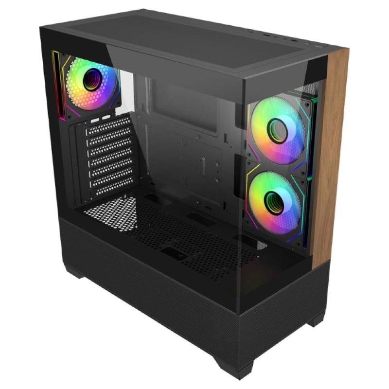 Cooler Master Elite 690 Wood Caja Semitorre ATX/MicroATX/Mini-ITX - 3 Ventiladores 120mm RGB - Vista Panoramica - Doble Camara -
