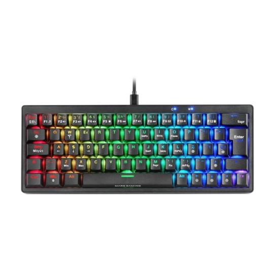 Mars Gaming MKMINIPRO Teclado Compacto Hibrido H-Mech - Switch SKN Marron - Disposicion QWERTY ES - Iluminacion RGB Chroma - 300