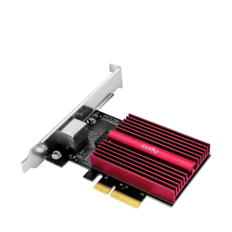 Cudy Adaptador de Red PCIe - Velocidad hasta 10 Gbps - Autoadaptativo - PCI Express 3.0 x4 - Color Negro/Rojo