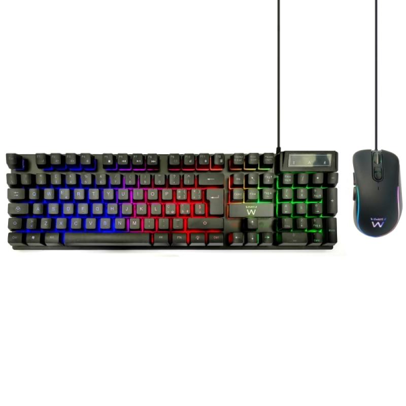 Ewent Pack Teclado + Raton Gaming - Iluminacion RGB - Disposicion Italiana QWERTY IT - 3600dpi - 12 Teclas Multimedia - Cable de