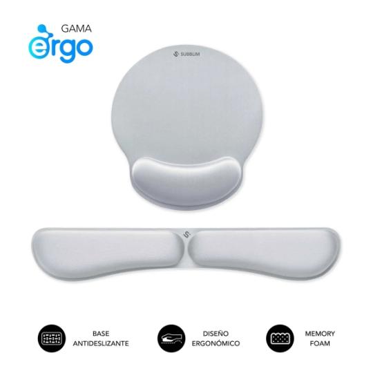 Subblim Pack Ergo MemoryFlex Alfombrilla Ergonomica para Raton y Reposamuñecas Teclado - Espuma Elastica - Microtexturizada Impe