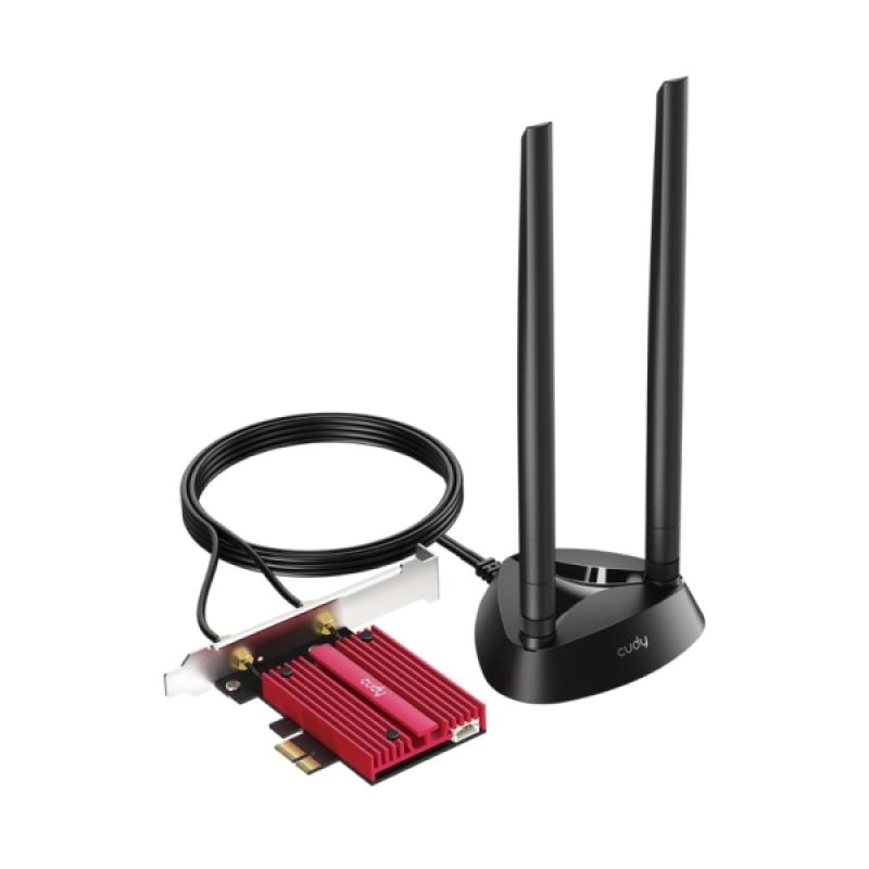 Cudy Adaptador de Red PCIe Tribanda WiFi 7 BE9300 - Bluetooth 5.4 - Disipador Termico - Base de Antena Magnetizada - Color Negro
