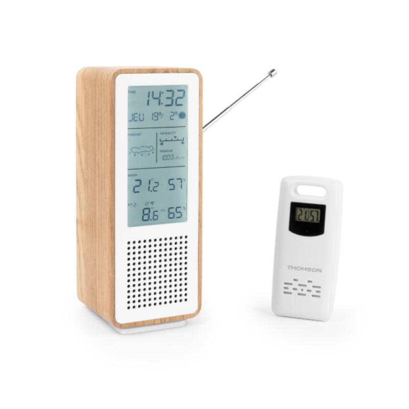 Thomson Altavoz Bluetooth con Estacion Meteorologica y Radio FM - Potencia Musical 15W - Pantalla Retroiluminada - Sonda Exterio