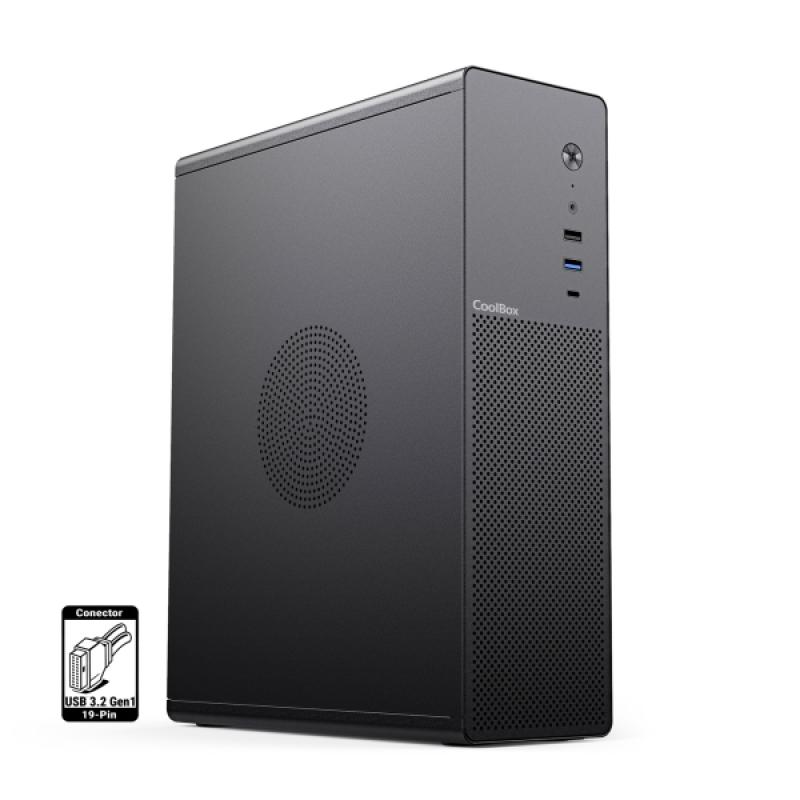 CoolBox T100 Slim Caja Torre Micro ATX, Mini ITX - Tamaño HDD 2.5" - USB 3.2, USB-C - Color Negro