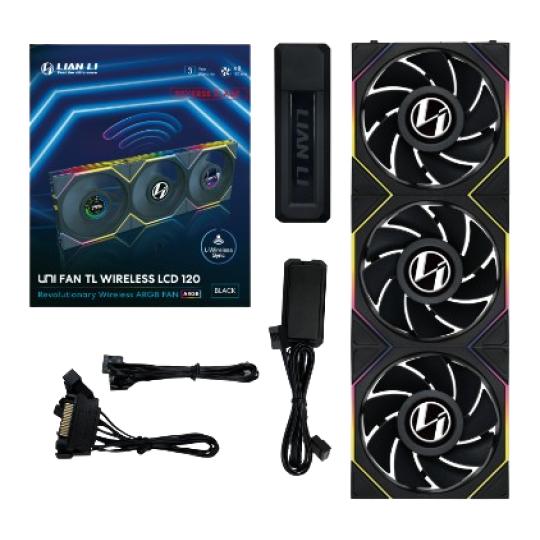 Lian Li Uni Fan TL120 Wireless LCD ARGB Reverse Blade 120mm Triple Pack Negro