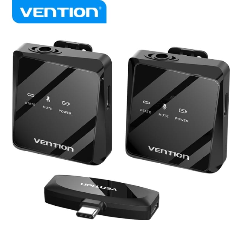 Vention Microfono Clip Inalambrico USB-C - Calidad de Audio 32 kHz - Latencia 20 ms - Bateria 26h - Rango 50m - Cancelacion de R