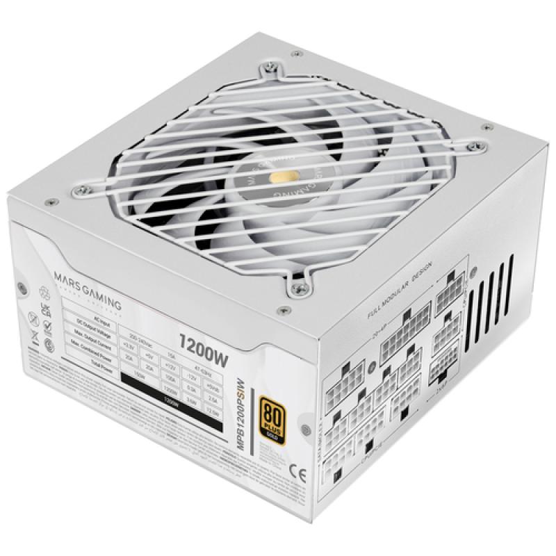 FUENTE DE ALIMENTACION MODULAR MARS GAMING 1200W MPB1200PSIW ATX 3.1 80 PLUS GOLD PFC ACTIVO BLANCO