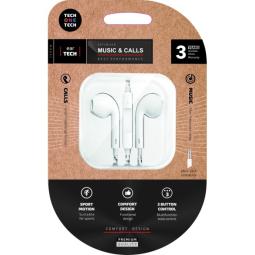 TechOneTech EearTech Auriculares Intraurales - Microfono Integrado - Mini Jack 3.5mm - Cable de 1.20m - Blanco