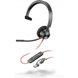 HP Poly Blackwire 3310 USB-C Auricular Monoaural con Microfono - Almohadilla Acolchada - Controles en Cable - Incluye Adaptador 
