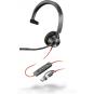 HP Poly Blackwire 3310 USB-C Auricular Monoaural con Microfono - Almohadilla Acolchada - Controles en Cable - Incluye Adaptador 
