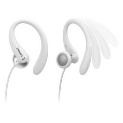 Philips Auriculares Intraurales Deportivos - Cable de 1.2m - Jack 3.5mm - IPX2 - Microfono Integrado - Gancho de Oreja - Altavoz