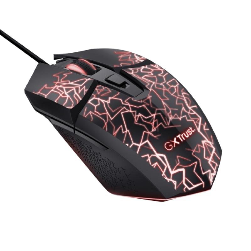 Trust GXT 113 Felox Raton Gaming con 6 Botones - Ajustable hasta 6400dpi - Luz LED RGB - 42x70x131mm - Color Negro